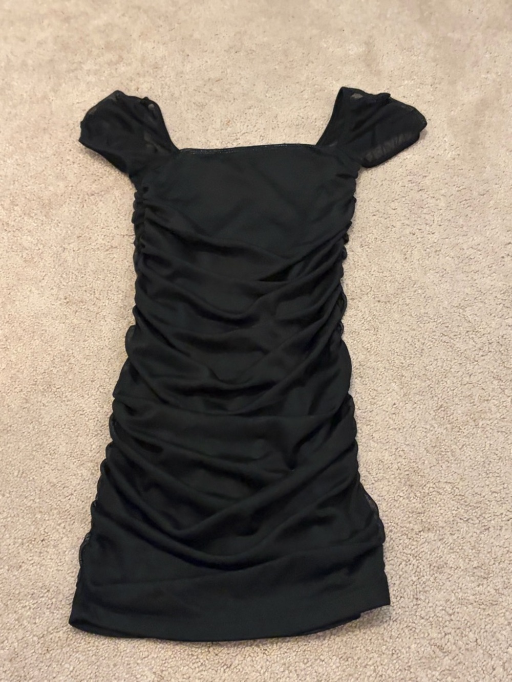 Girls' Black Ruched Square-Neck Party Dress